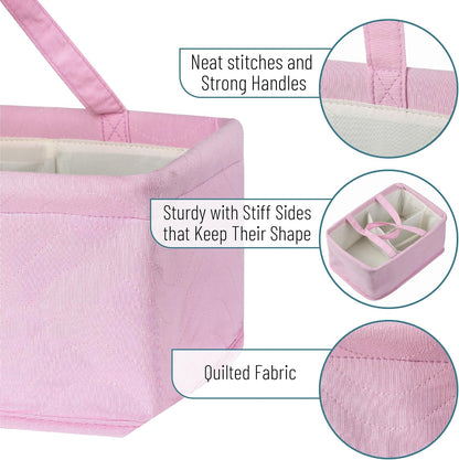 Baby Diaper Caddy Organizer, Pink Quilted Fabric, Car Diaper Caddy