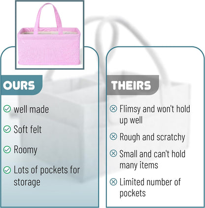 Baby Diaper Caddy Organizer, Pink Quilted Fabric, Car Diaper Caddy