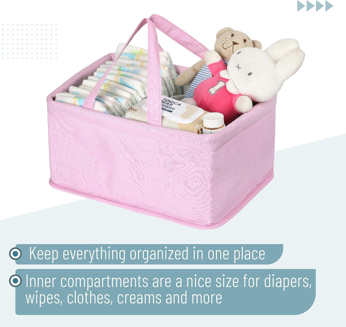 Baby Diaper Caddy Organizer, Pink Quilted Fabric, Car Diaper Caddy