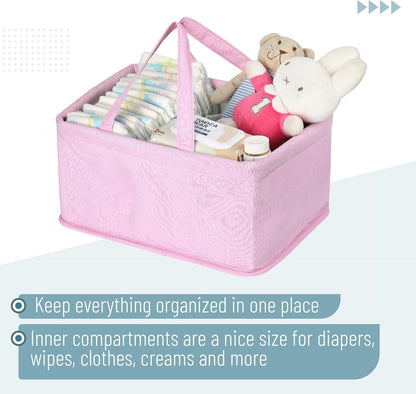Baby Diaper Caddy Organizer, Pink Quilted Fabric, Car Diaper Caddy