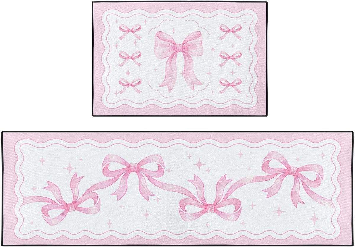 Kitchen Rugs Set of 2 Non Slip WashableCoquette Bow