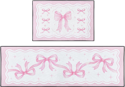 Kitchen Rugs Set of 2 Non Slip WashableCoquette Bow