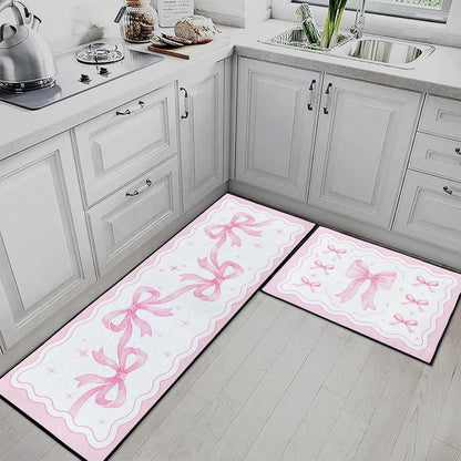 Kitchen Rugs Set of 2 Non Slip WashableCoquette Bow