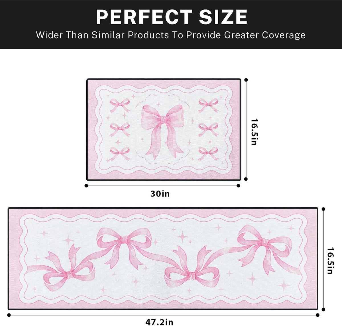 Kitchen Rugs Set of 2 Non Slip WashableCoquette Bow