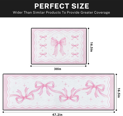 Kitchen Rugs Set of 2 Non Slip WashableCoquette Bow