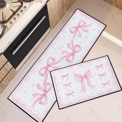 Kitchen Rugs Set of 2 Non Slip WashableCoquette Bow