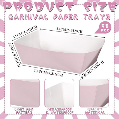 100 Pcs Gingham Paper Food Tray with Wax Paper,Light Pink
