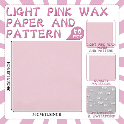 100 Pcs Gingham Paper Food Tray with Wax Paper,Light Pink