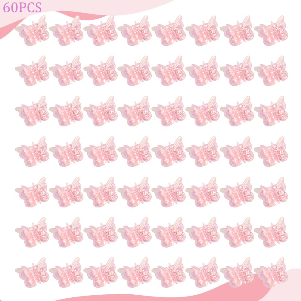 60PCS Mini Pink Butterfly Hair Clips for Y2k Hair Accessories
