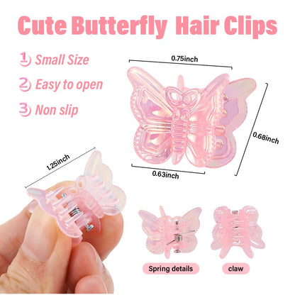 60PCS Mini Pink Butterfly Hair Clips for Y2k Hair Accessories