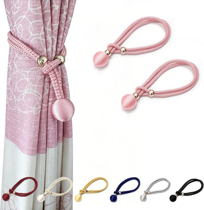 2pcs Fabric Curtain Tiebacks, Windows Curtain Hold Back for Home Essential Bedroom Living Room, Circular Rope Holder, Pink
