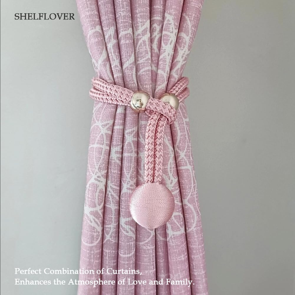 2pcs Fabric Curtain Tiebacks, Windows Curtain Hold Back for Home Essential Bedroom Living Room, Circular Rope Holder, Pink