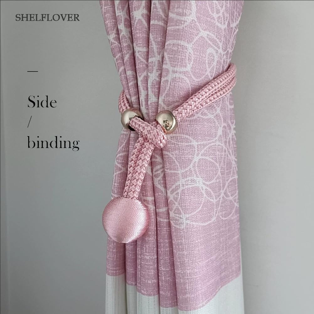 2pcs Fabric Curtain Tiebacks, Windows Curtain Hold Back for Home Essential Bedroom Living Room, Circular Rope Holder, Pink