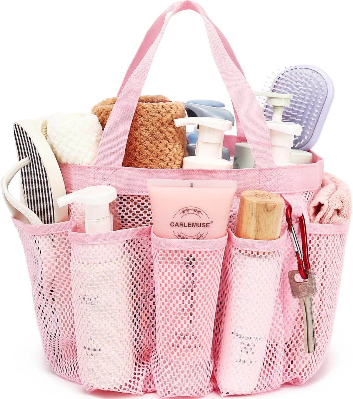Mesh Shower Caddy Portable for College Dorm Room Essentials, Odorless Polyester Large Shower Tote Bag with Dual Handles, 8-Pocket Quick-Dry Toiletry Organizer for Travel, Beach, Camping, Gym