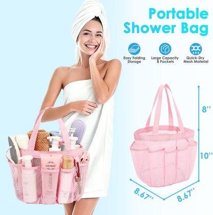 Mesh Shower Caddy Portable for College Dorm Room Essentials, Odorless Polyester Large Shower Tote Bag with Dual Handles, 8-Pocket Quick-Dry Toiletry Organizer for Travel, Beach, Camping, Gym