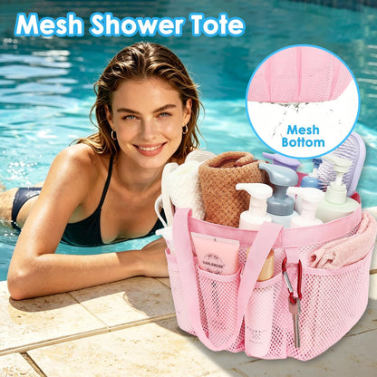 Mesh Shower Caddy Portable for College Dorm Room Essentials, Odorless Polyester Large Shower Tote Bag with Dual Handles, 8-Pocket Quick-Dry Toiletry Organizer for Travel, Beach, Camping, Gym