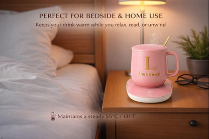 Self Heating Mug Set, 13oz Pink Coffee Mug Warmer for Desk with Ceramic Cup, Lid, Spoon & Gift Box, Electric Coffee Cup Warmer with Constant Temperature for Home Office, Gift for Coffee Lovers
