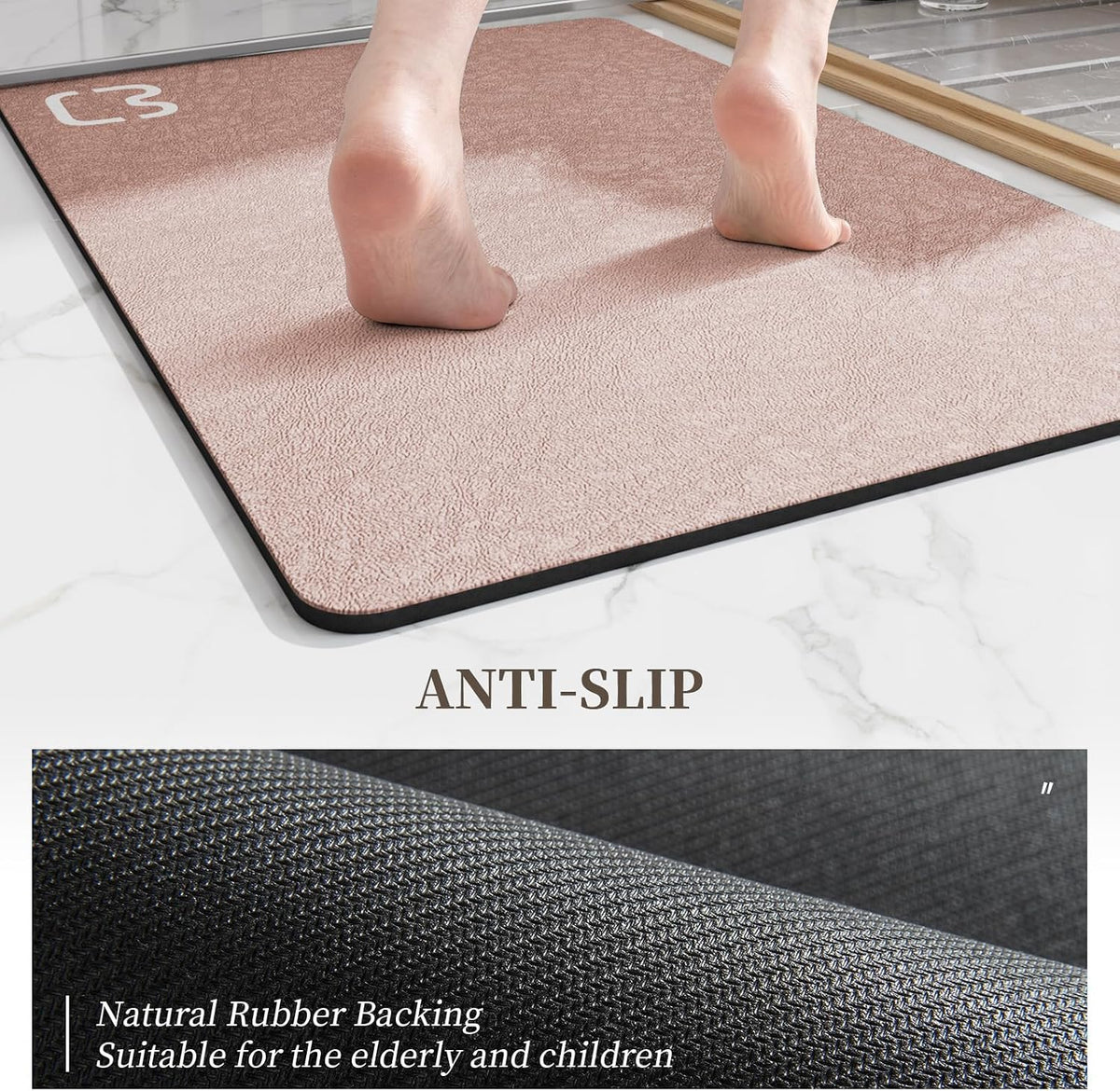 RUERYA Blush Pink Bathroom Rugs Stone Bath Mats for Bathroom,15.7"x23.6"