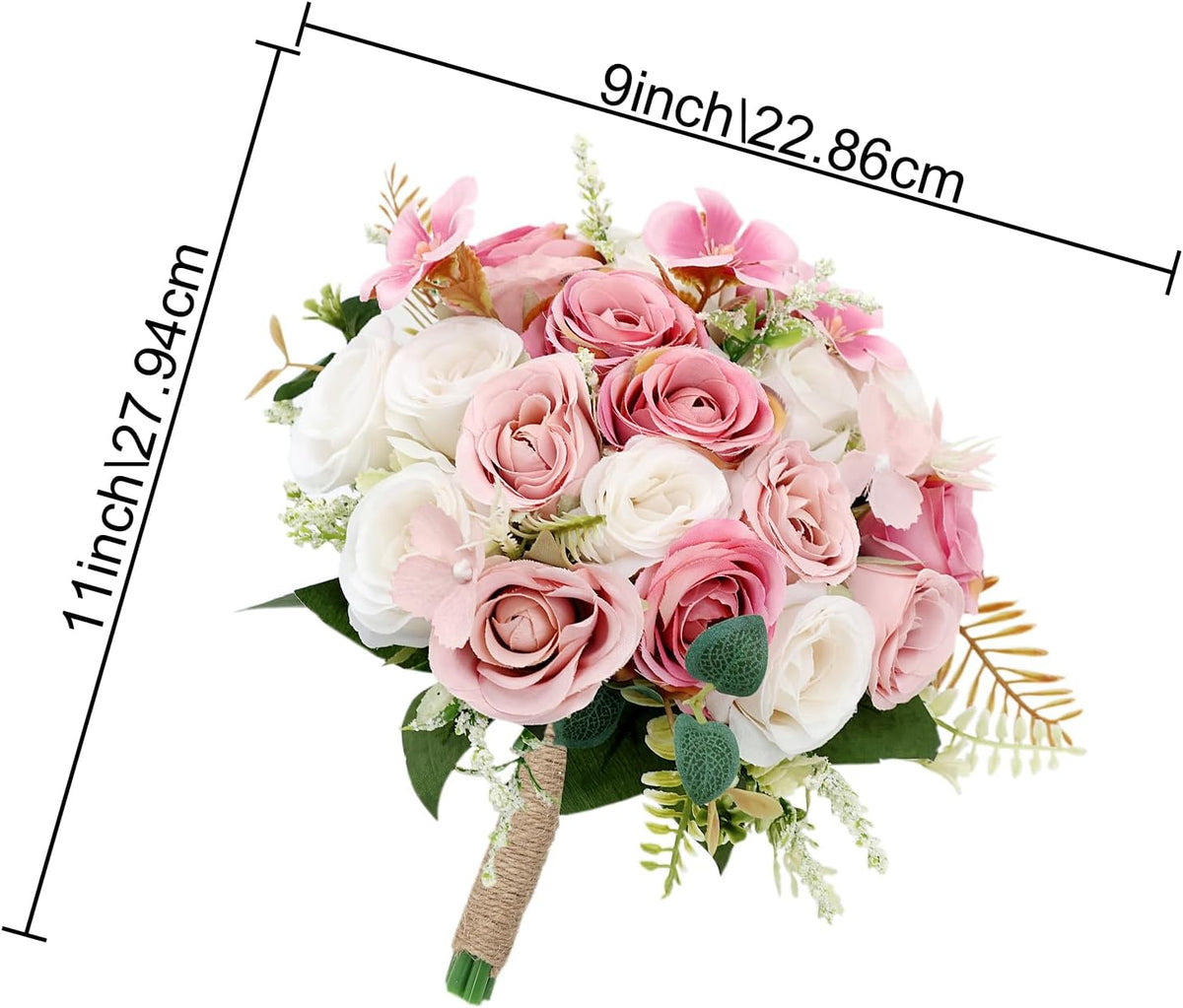 Set of 6 Bridesmaid Bouquets for Wedding - 7 Inch Artificial Ivory Flower Bouquet for Party Ceremony Anniversary Dinning Table Centerpieces Decor - Dusty Pink & White
