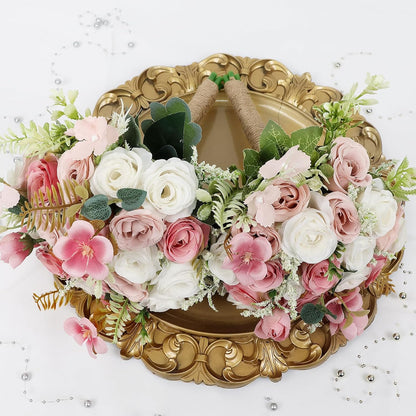 Set of 6 Bridesmaid Bouquets for Wedding - 7 Inch Artificial Ivory Flower Bouquet for Party Ceremony Anniversary Dinning Table Centerpieces Decor - Dusty Pink & White