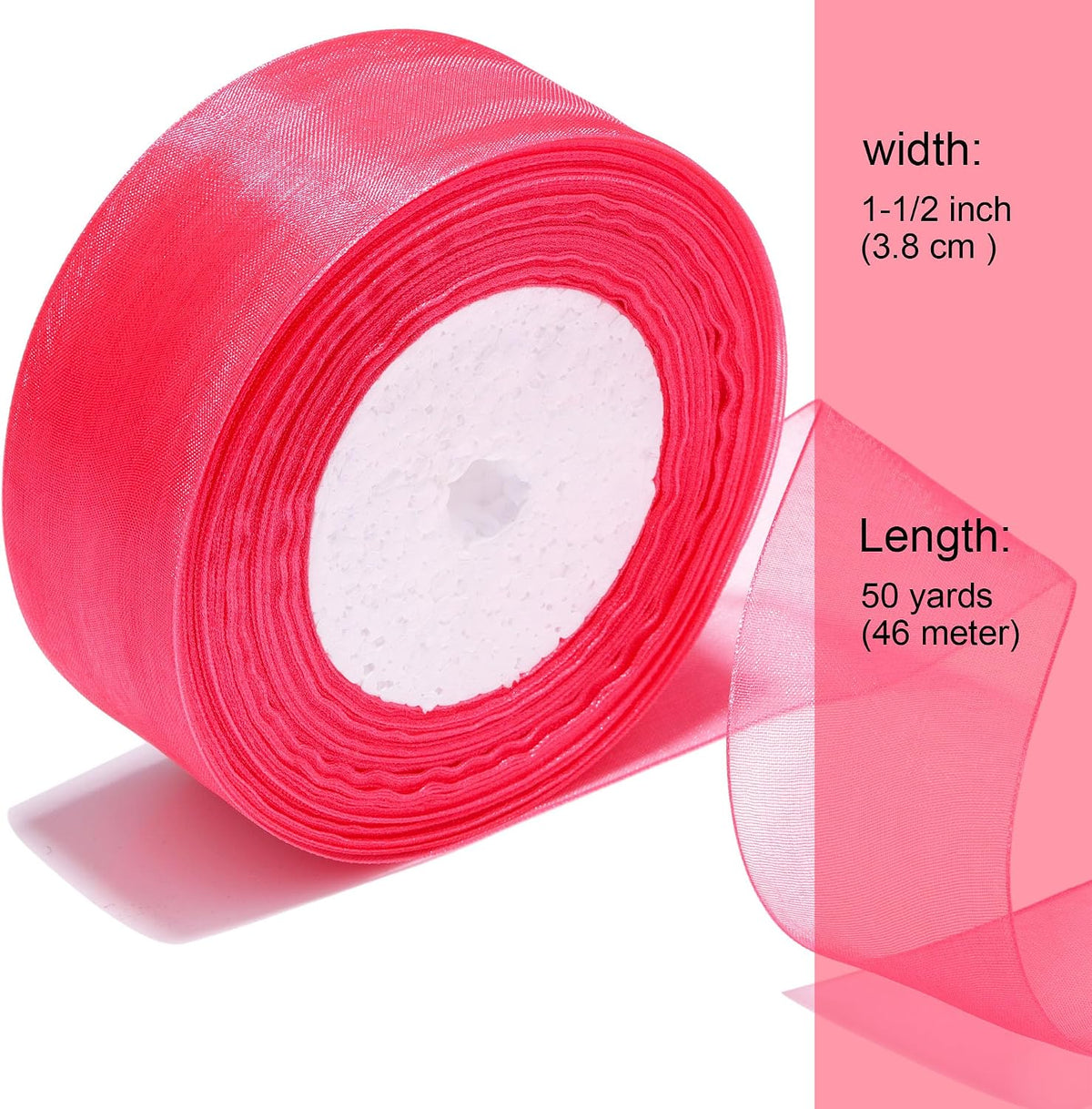 1-1/2 Inch Sheer Organza Ribbon 50 Yards Peach Chiffon Ribbon for Gift Wrapping,Bouquets,Wedding,DIY Craft