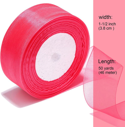 1-1/2 Inch Sheer Organza Ribbon 50 Yards Peach Chiffon Ribbon for Gift Wrapping,Bouquets,Wedding,DIY Craft