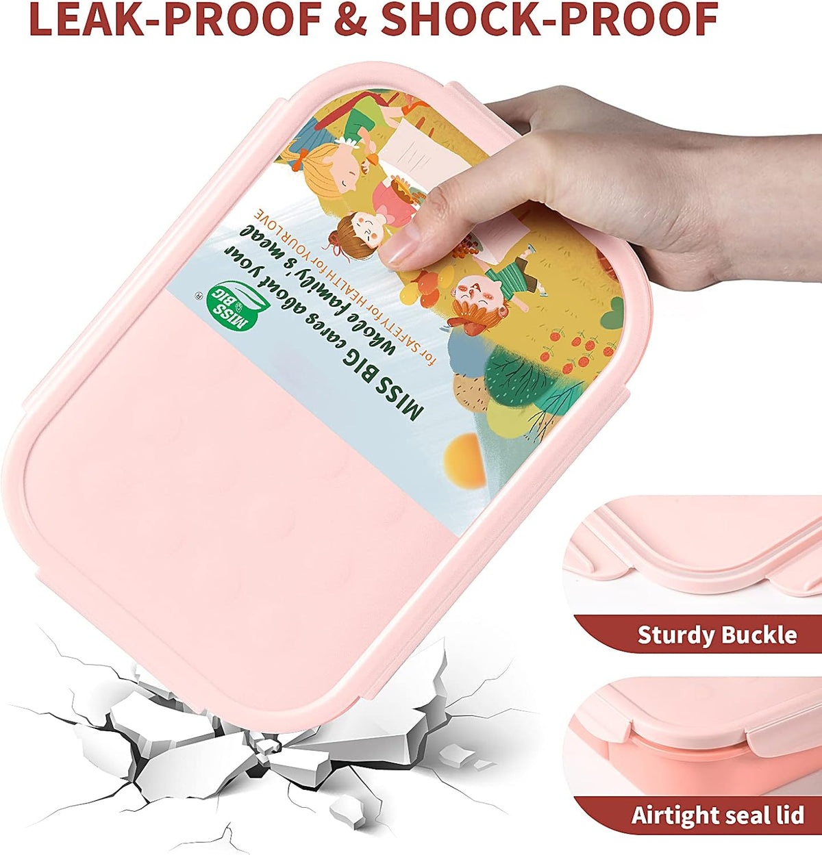 ® Bento Lunch Box for Kids, 1150ml, 3 Compartments, Pink