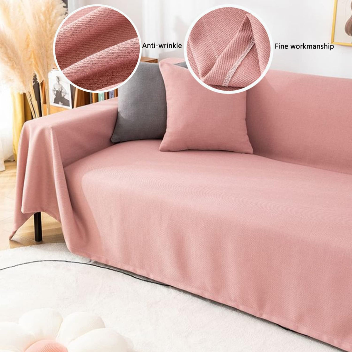 Modern Sofa Blanket, Sofa Throw 3 Seater, Washable Couch Cover Bed Protector, Multi Purpose Large Throw for Sofas Bedroom Travel Camping-pink-180x130cm(70x51inch)
