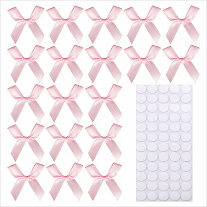 60pcs 1.7" Mini Pink Ribbon Bows Decor – Small DIY Satin Bows for Crafts, Little Bows for Gift Wrapping, Tiny Bow Stickers for Scrapbook Treats Balloon Cake Hairstyle Candle Decorations