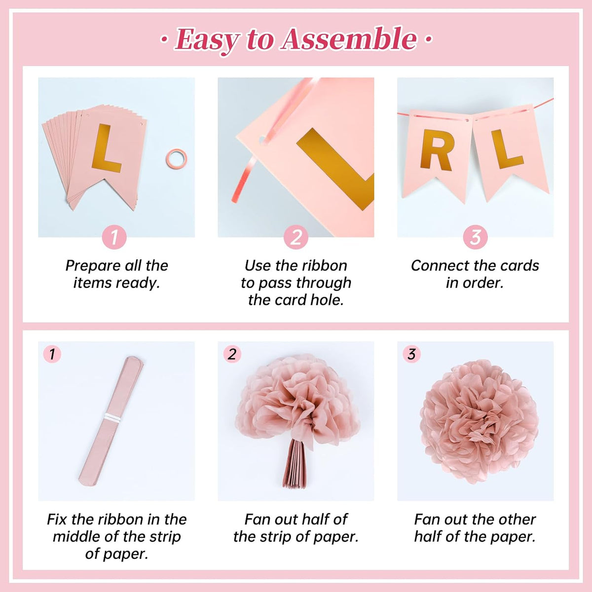 Pink Baby Shower Decorations with Ivory Paper Pom Poms