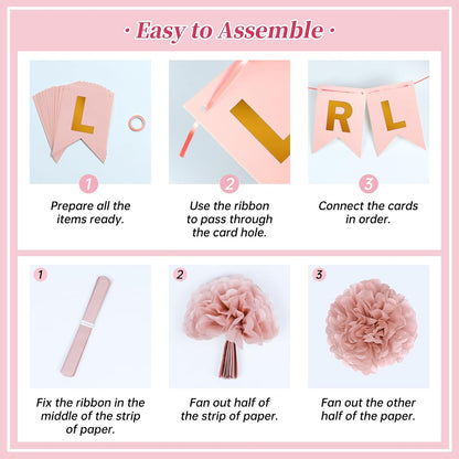Pink Baby Shower Decorations with Ivory Paper Pom Poms