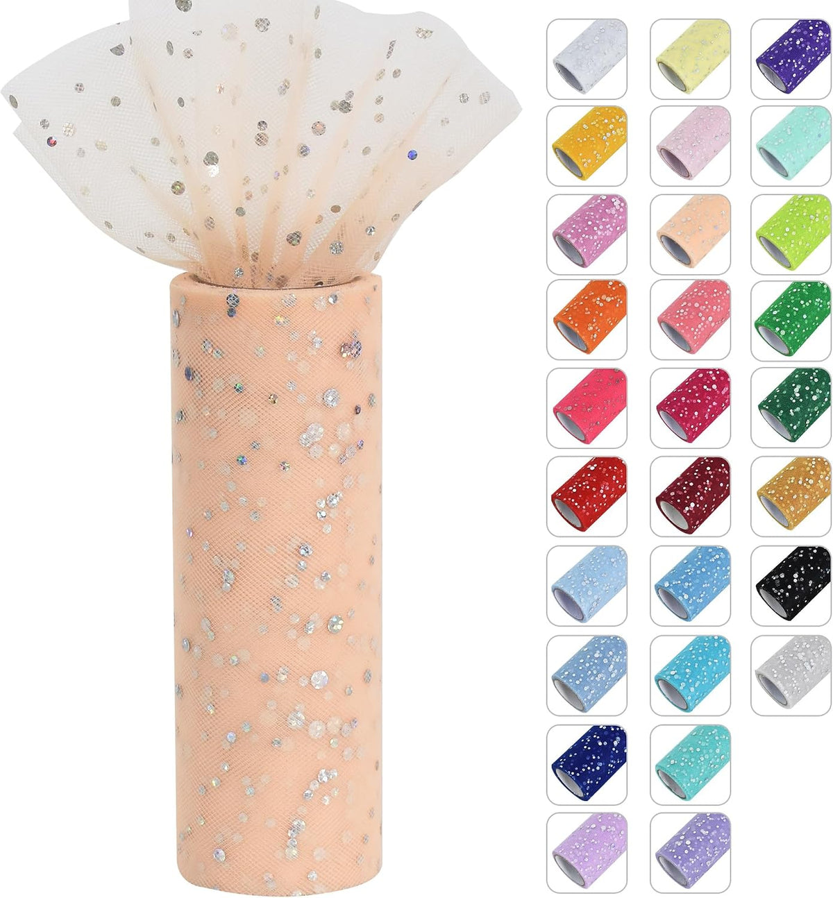 Peach Pink Glitter Tulle Rolls 6 Inch by 10 Yards Sequin Tulle Fabric Ribbon for DIY Tutu Skirt Sewing Bow Decorations Craft Supplies Birthday Wedding Baby Shower Party Decoration