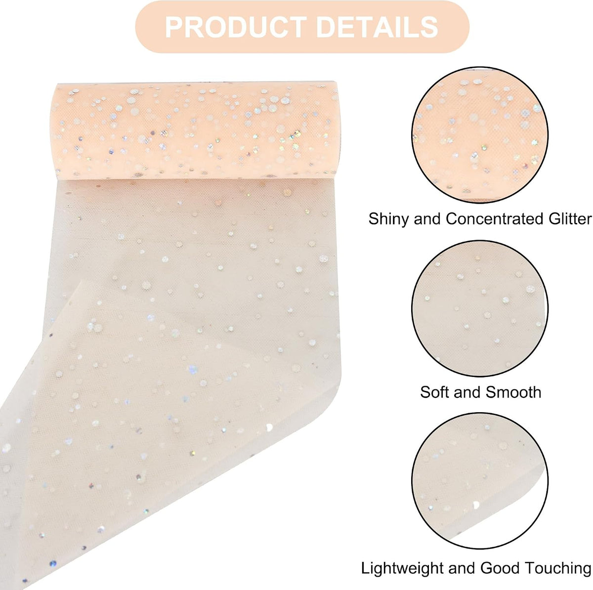 Peach Pink Glitter Tulle Rolls 6 Inch by 10 Yards Sequin Tulle Fabric Ribbon for DIY Tutu Skirt Sewing Bow Decorations Craft Supplies Birthday Wedding Baby Shower Party Decoration