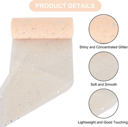 Peach Pink Glitter Tulle Rolls 6 Inch by 10 Yards Sequin Tulle Fabric Ribbon for DIY Tutu Skirt Sewing Bow Decorations Craft Supplies Birthday Wedding Baby Shower Party Decoration