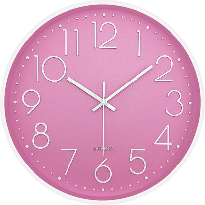 Modern Wall Clock for Living Room Decor, 14 Inch Large Wall Clock Silent Battery Operated, Classic Pink Round Analog Clock for Bedroom, Kitchen, Office, Bathroom, Outdoor Patio, Pool