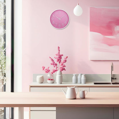 Modern Wall Clock for Living Room Decor, 14 Inch Large Wall Clock Silent Battery Operated, Classic Pink Round Analog Clock for Bedroom, Kitchen, Office, Bathroom, Outdoor Patio, Pool