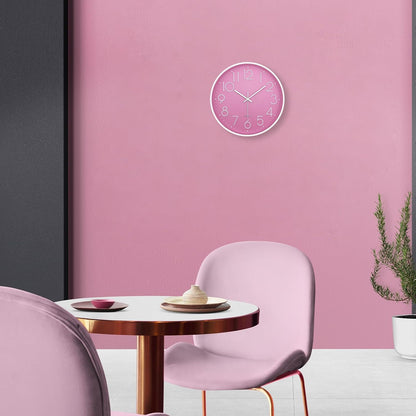 Modern Wall Clock for Living Room Decor, 14 Inch Large Wall Clock Silent Battery Operated, Classic Pink Round Analog Clock for Bedroom, Kitchen, Office, Bathroom, Outdoor Patio, Pool