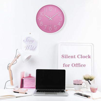 Modern Wall Clock for Living Room Decor, 14 Inch Large Wall Clock Silent Battery Operated, Classic Pink Round Analog Clock for Bedroom, Kitchen, Office, Bathroom, Outdoor Patio, Pool
