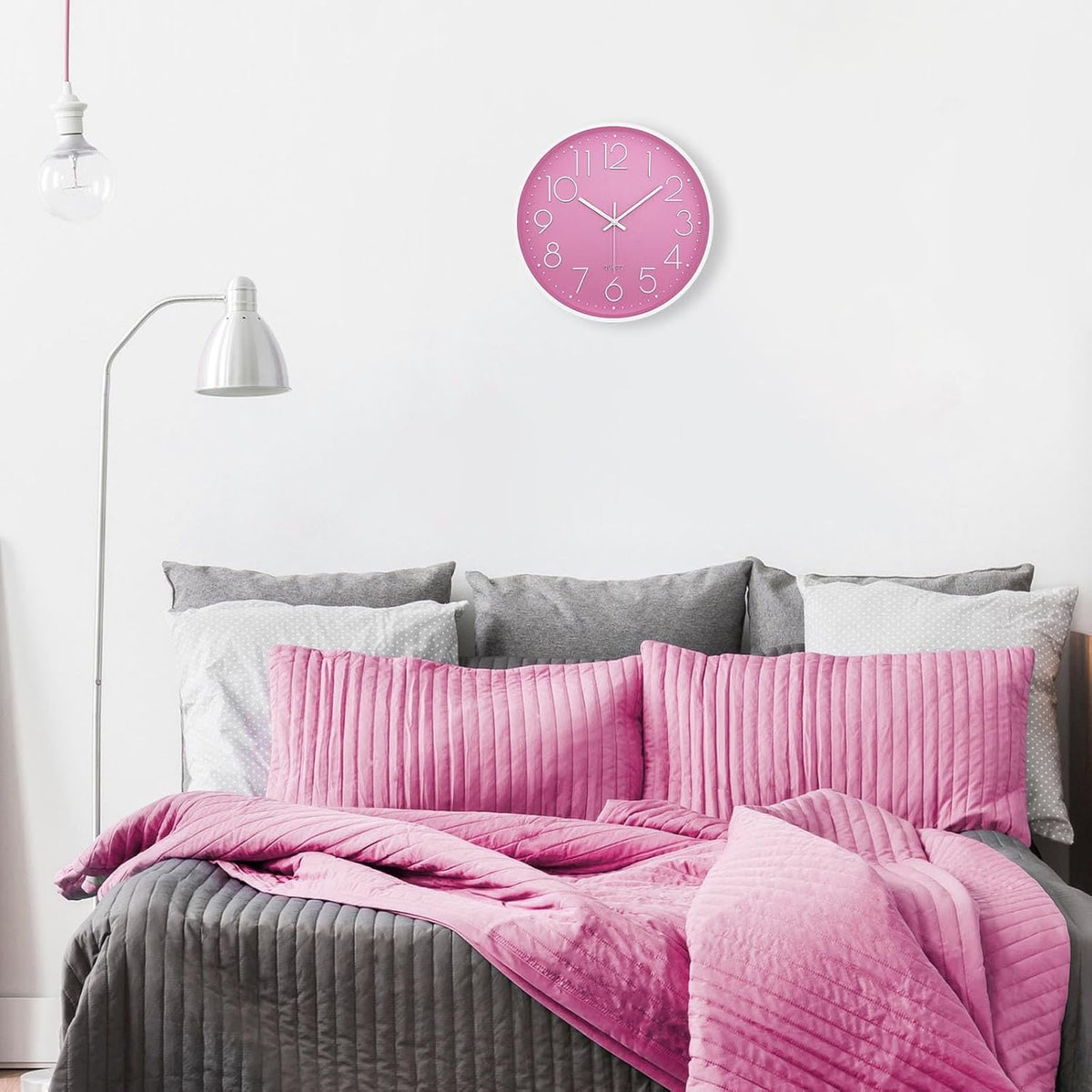 Modern Wall Clock for Living Room Decor, 14 Inch Large Wall Clock Silent Battery Operated, Classic Pink Round Analog Clock for Bedroom, Kitchen, Office, Bathroom, Outdoor Patio, Pool