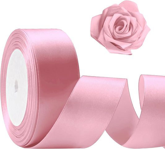25 Yards Pink Satin Ribbon 1 1/2inch, Single Face Polyester Silk Fabric Hair String Ribbon for Craft, Flower Bouquets, Gift Wrapping, Wedding, Bow Making and Valentines Decoration