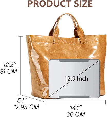 Women's Large PVC Tote Bag Letters Print Handbags Paper Shoulder Bag Clear Shopping Hobo Bag