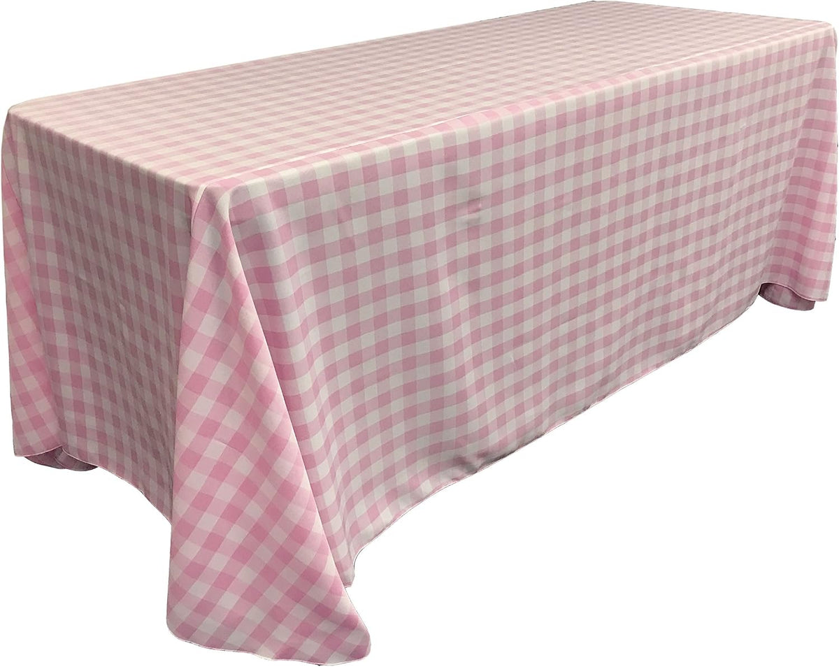 TCcheck90x156-PinkK37 Polyester Gingham Checkered Rectangular Tablecloth, White & Pink - 90 x 156 in.