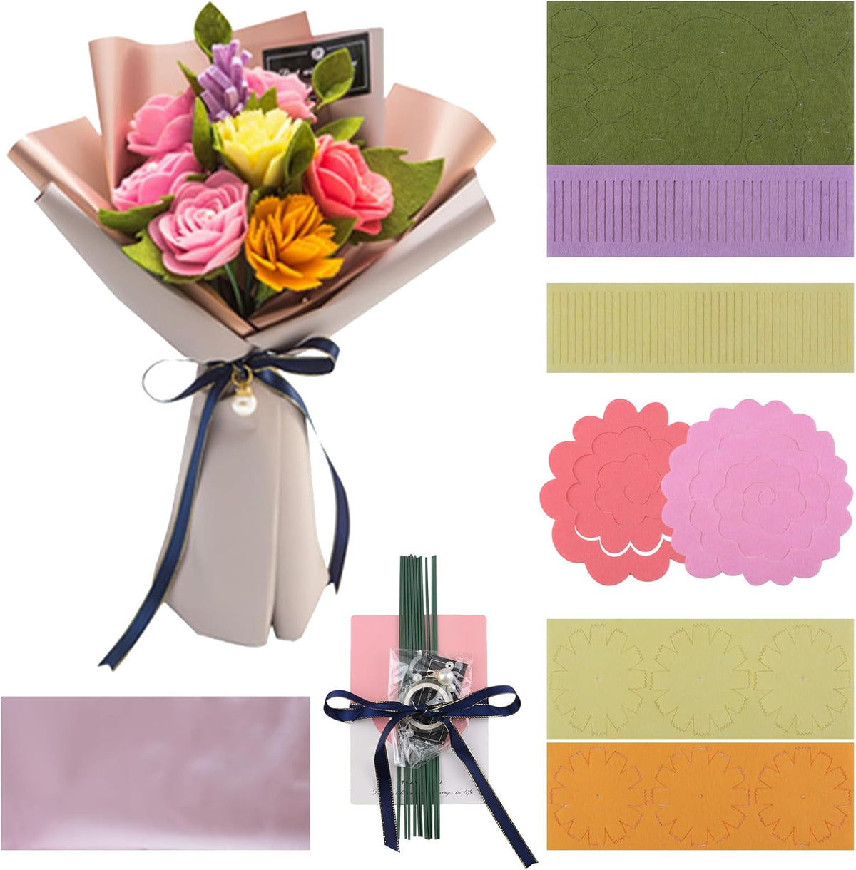 DIY Felt Roses Art Craft Kits, Beginner Floral Gifts for Mother’s Day, 3D Pink Roses Great for Gift and Home Event Decorations