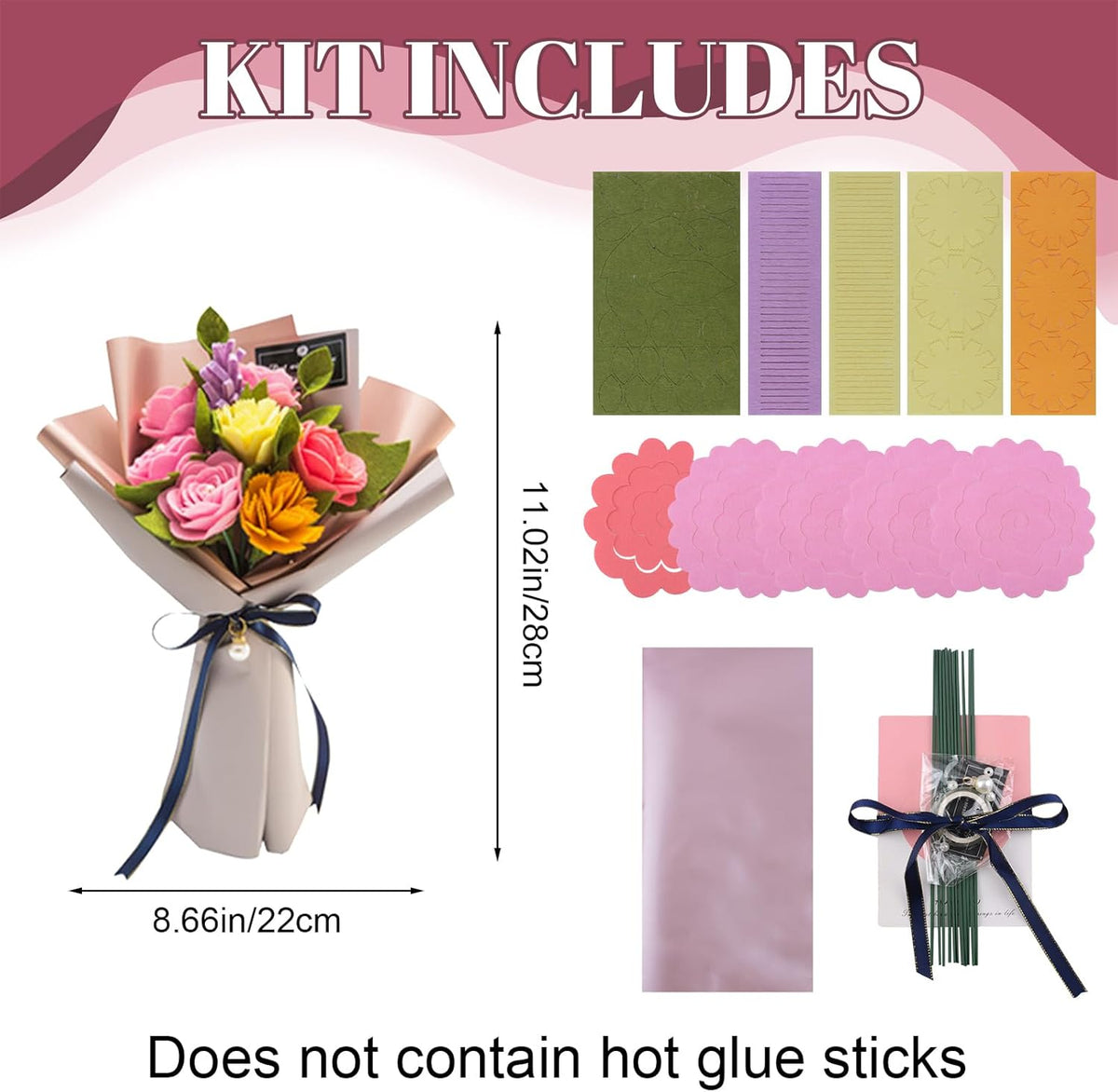 DIY Felt Roses Art Craft Kits, Beginner Floral Gifts for Mother’s Day, 3D Pink Roses Great for Gift and Home Event Decorations
