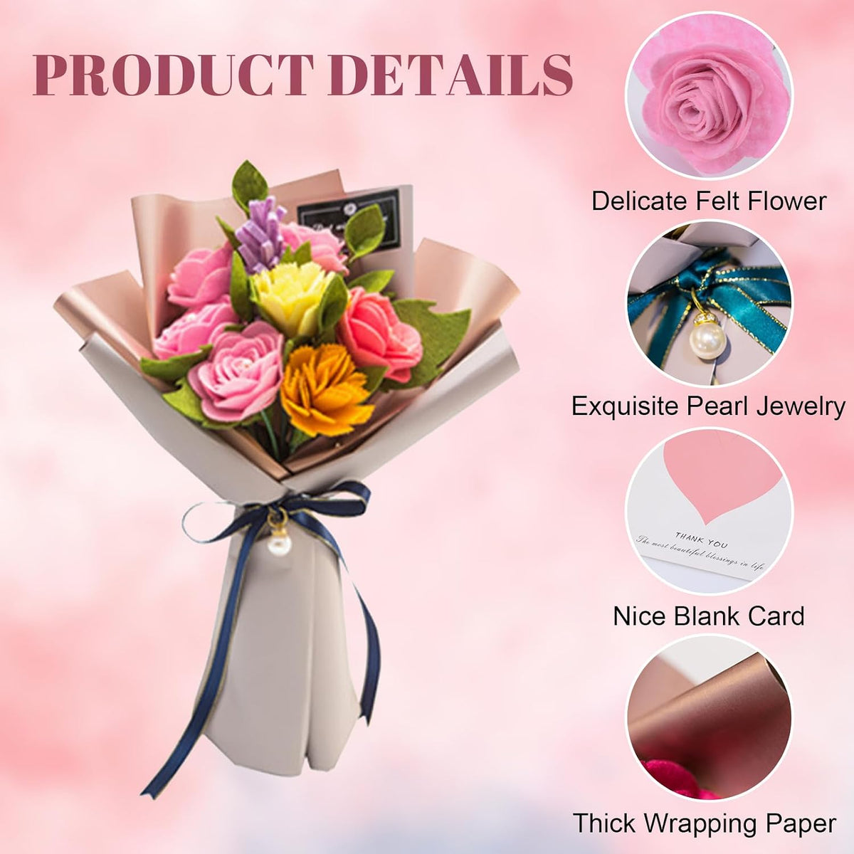 DIY Felt Roses Art Craft Kits, Beginner Floral Gifts for Mother’s Day, 3D Pink Roses Great for Gift and Home Event Decorations