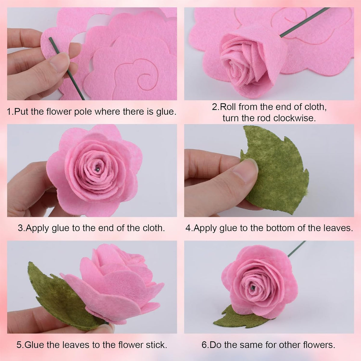 DIY Felt Roses Art Craft Kits, Beginner Floral Gifts for Mother’s Day, 3D Pink Roses Great for Gift and Home Event Decorations