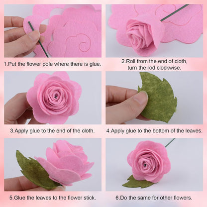 DIY Felt Roses Art Craft Kits, Beginner Floral Gifts for Mother’s Day, 3D Pink Roses Great for Gift and Home Event Decorations
