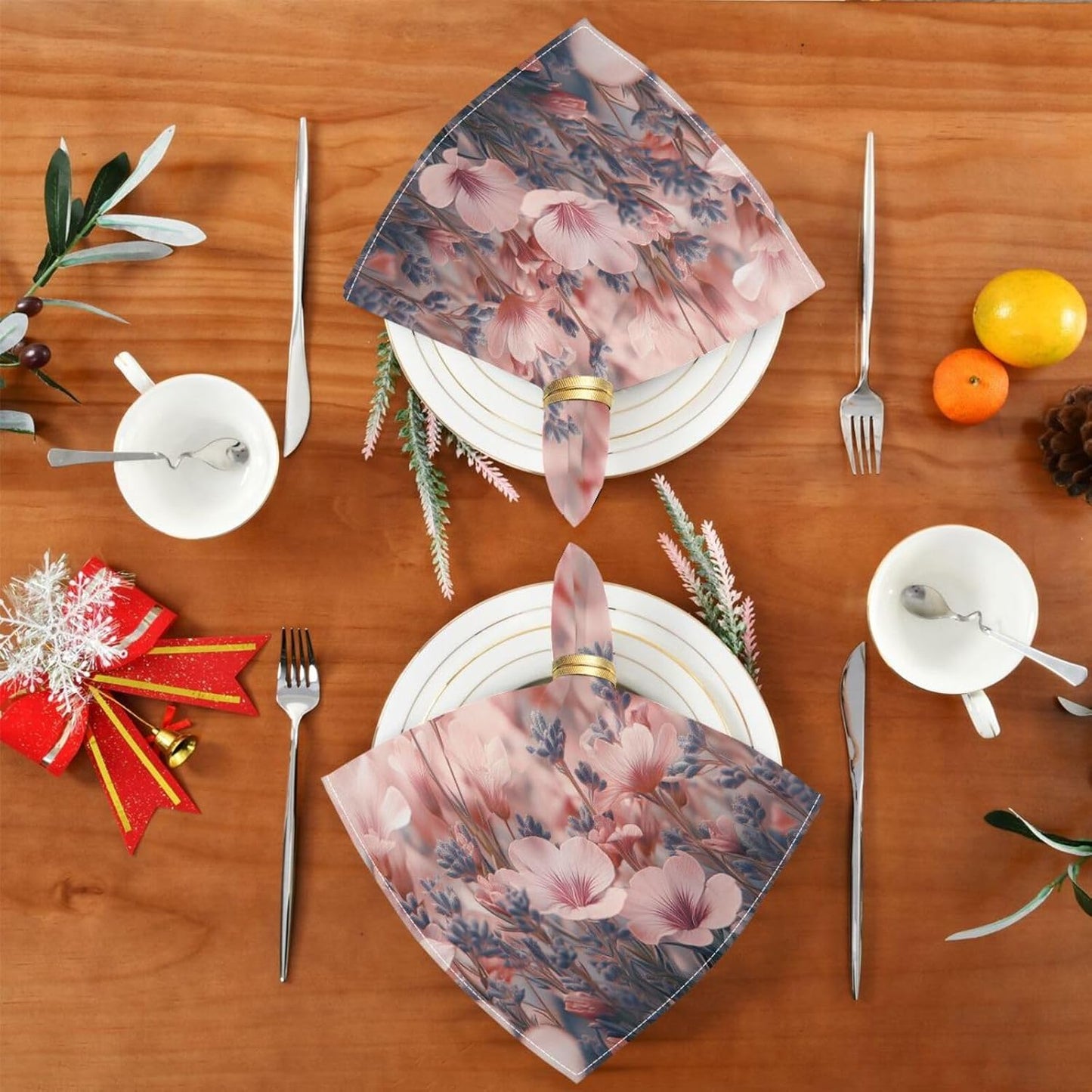 Blueangle Pink Wild Flowers Cloth Napkins, Set of 1,20x20 Inch Heavy Duty Fabric for Holiday Parties & Dinner Table Decor（43）