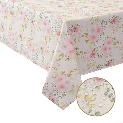 Flower Tablecloth, Pink Floral Table Cloth for Rectangle Tables,Waterproof Resistant Rose Table Cover for Valentines,Parties,Wedding Use Spring/Summer (54 X 78 Inch)