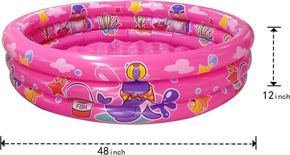 Big Summer 3 Rings Kiddie Pool, 48”X12”, Kids Swimming Pool, Inflatable Baby Ball Pit Pool, Small Infant Pool (Pink)
